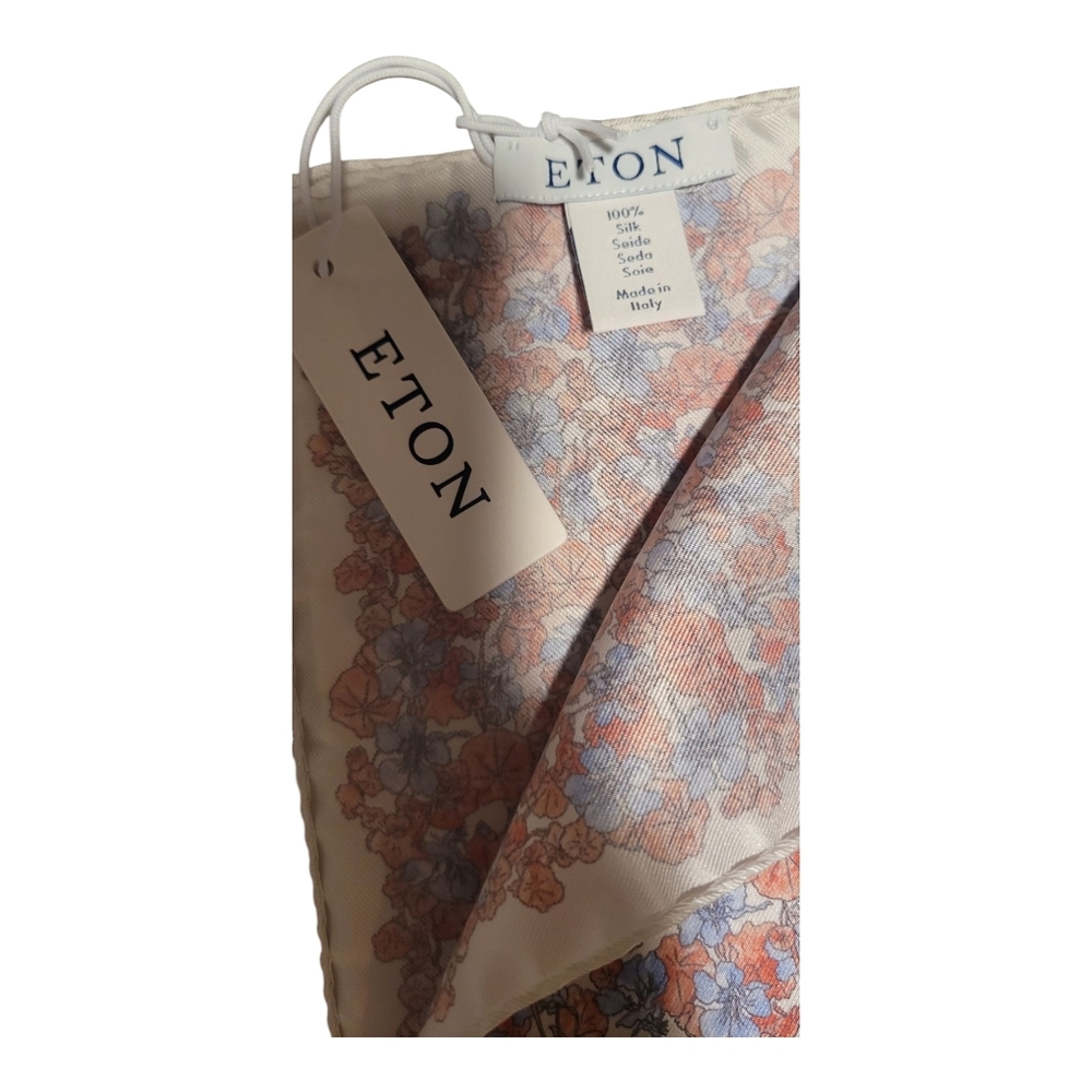 Eton 100% Silk Floral Pocket Square Made In Italy Blue Pink NWT - Picture 4 of 4